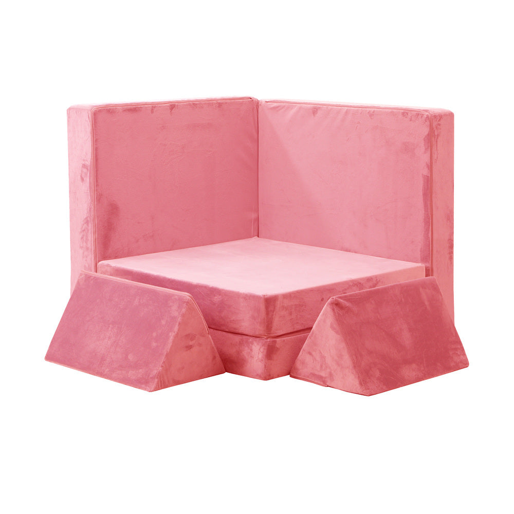 Oikiture 4Pcs Kids Play Couch Modular Lounge Cushion Pink