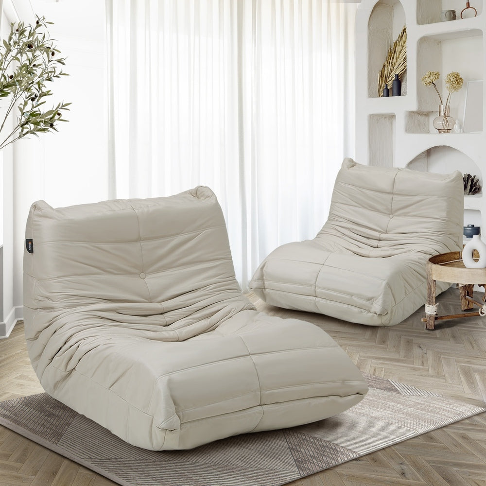 Oikiture 2X Floor Sofa Lounge Caterpillar Lazy Couch Single Pouffe Beige
