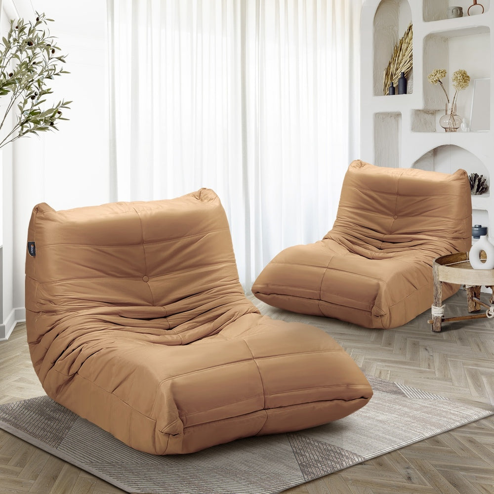 Oikiture 2X Floor Sofa Lounge Caterpillar Couch Single Pouffe Brown