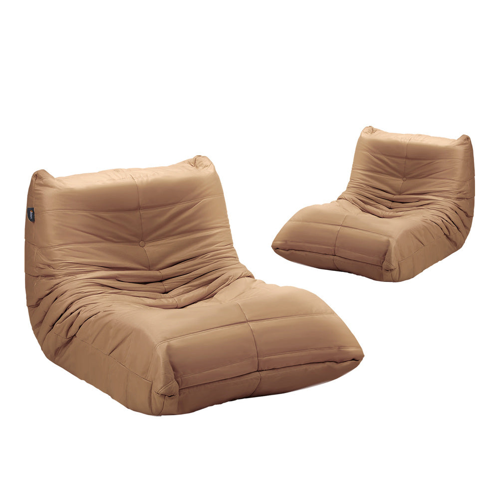 Oikiture 2X Floor Sofa Lounge Caterpillar Couch Single Pouffe Brown