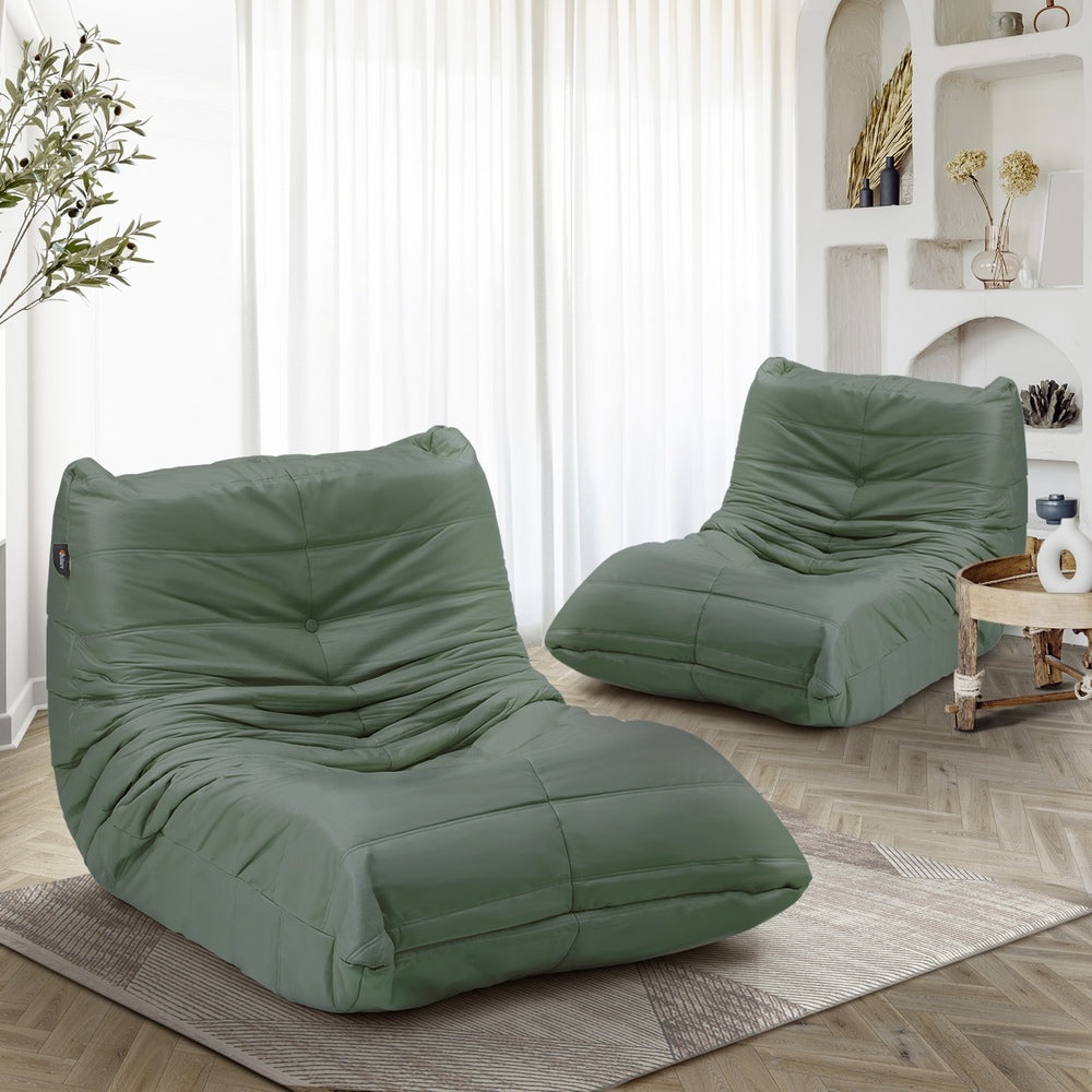 Oikiture 2X Floor Sofa Lounge Caterpillar Lazy Couch Single Chair Pouffe Green