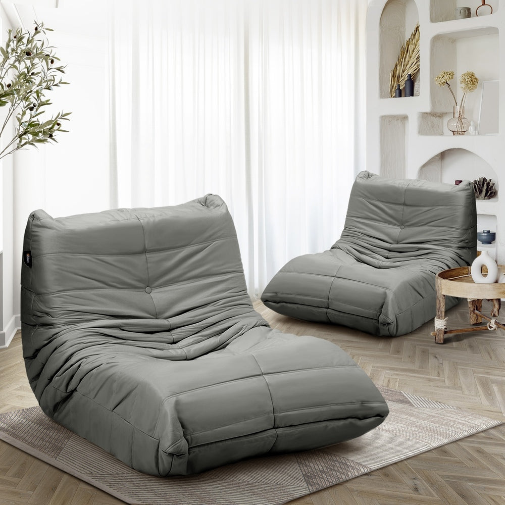 Oikiture 2X Floor Sofa Lounge Caterpillar Couch Single Pouffe Grey