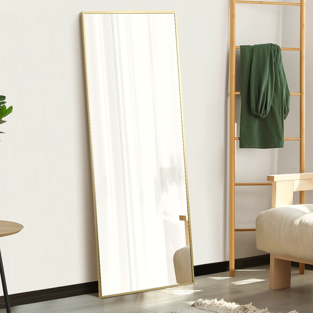 Oikiture Full Length Mirror Rectangle Free Standing Gold