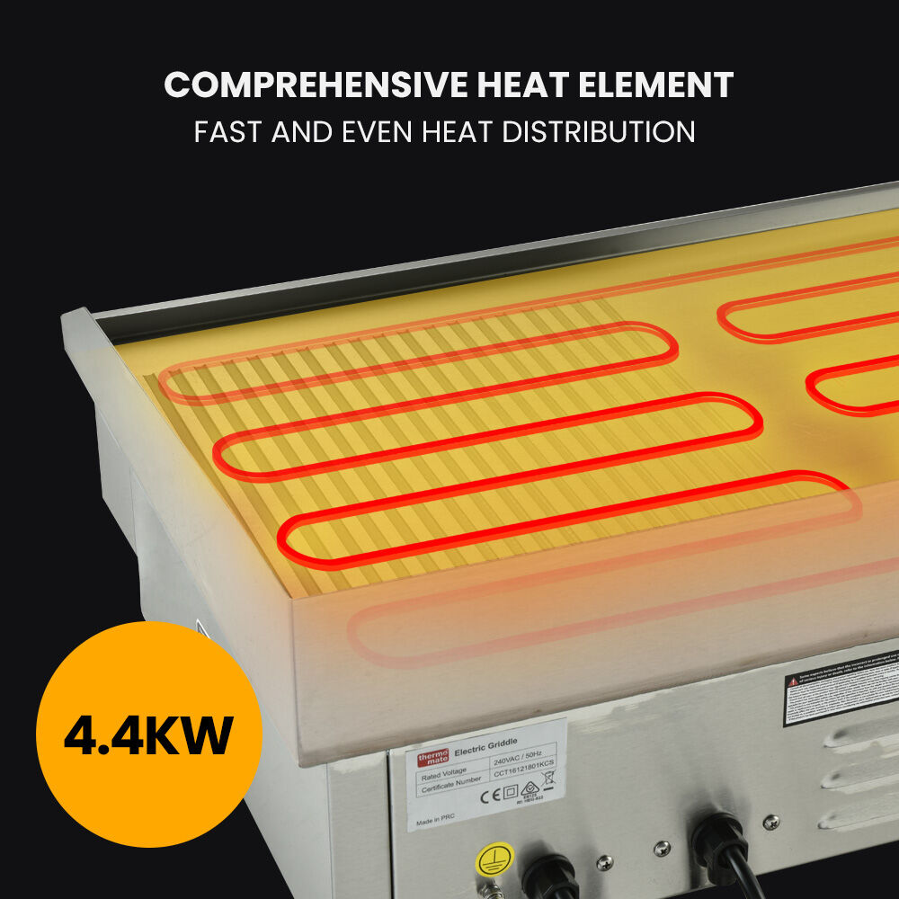 THERMOMATE Commercial Electric Griddle, 4400W 73x40cm Half Ribbed Dual Surface