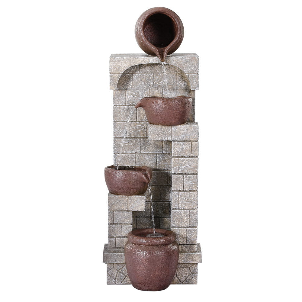 Gardeon Solar Fountain Water Feature Pot Outdoor Indoor 4-Tier Cascading Brown