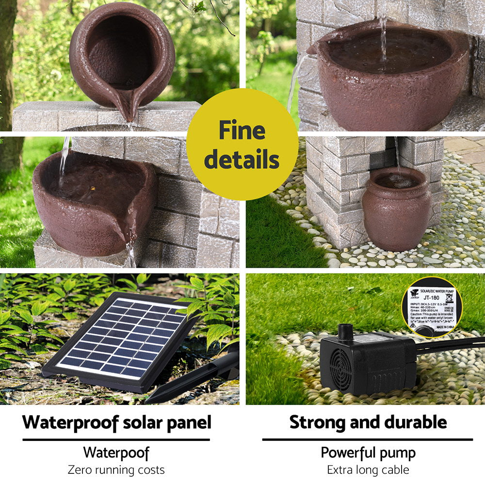 Gardeon Solar Fountain Water Feature Pot Outdoor Indoor 4-Tier Cascading Brown