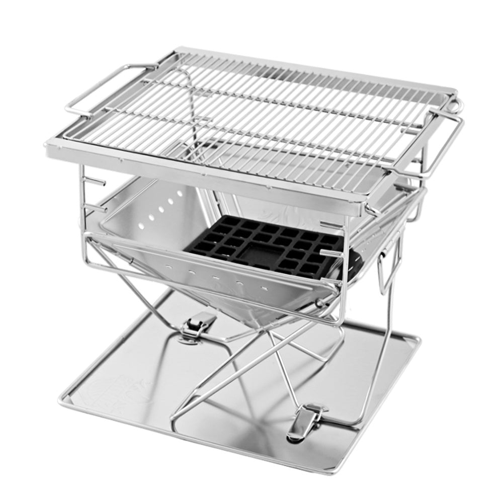 Versatile Stainless Steel Outdoor Fire Pit BBQ with Adjustable Cooking Rack for Camping and Tailgating