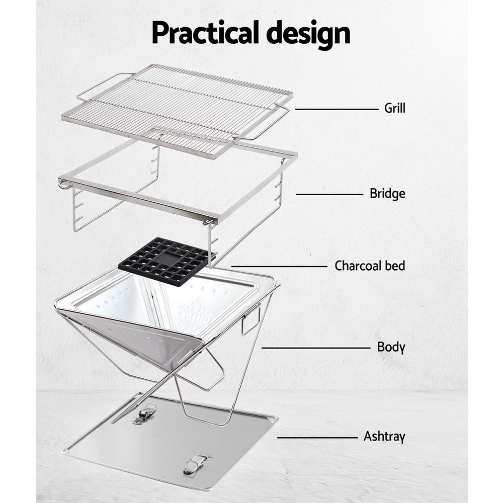 Versatile Stainless Steel Outdoor Fire Pit BBQ with Adjustable Cooking Rack for Camping and Tailgating