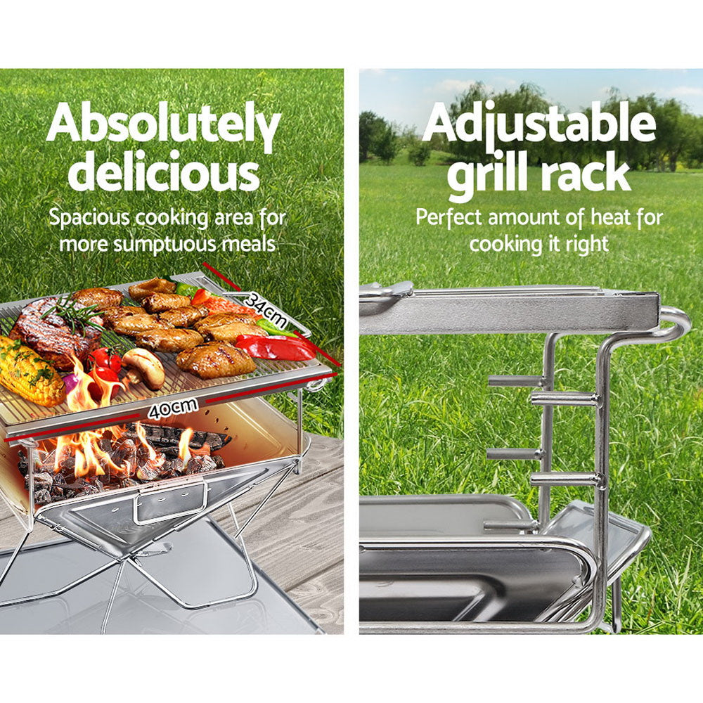 Versatile Stainless Steel Outdoor Fire Pit BBQ with Adjustable Cooking Rack for Camping and Tailgating