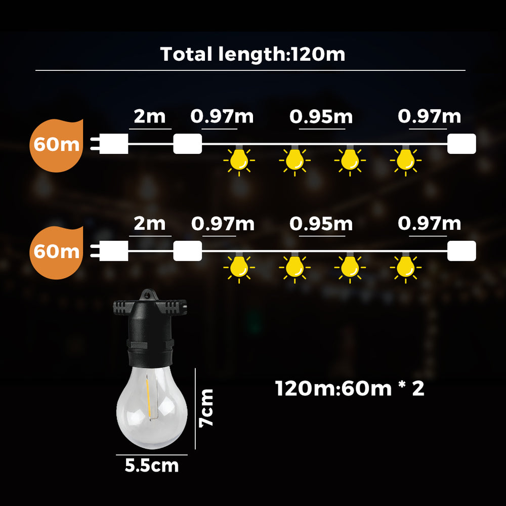 Mazam 120M Festoon String Lights LED Christmas Waterproof