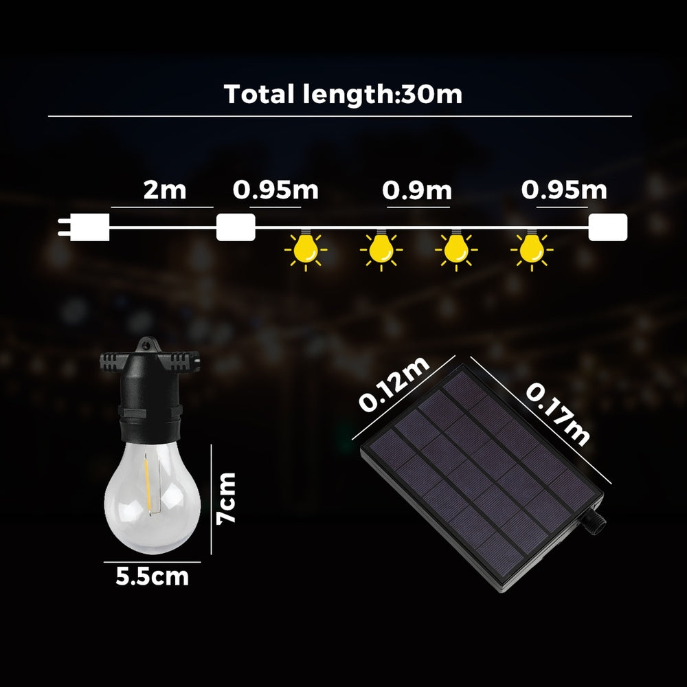Mazam 30M Solar Festoon String Lights LED Christmas Waterproof