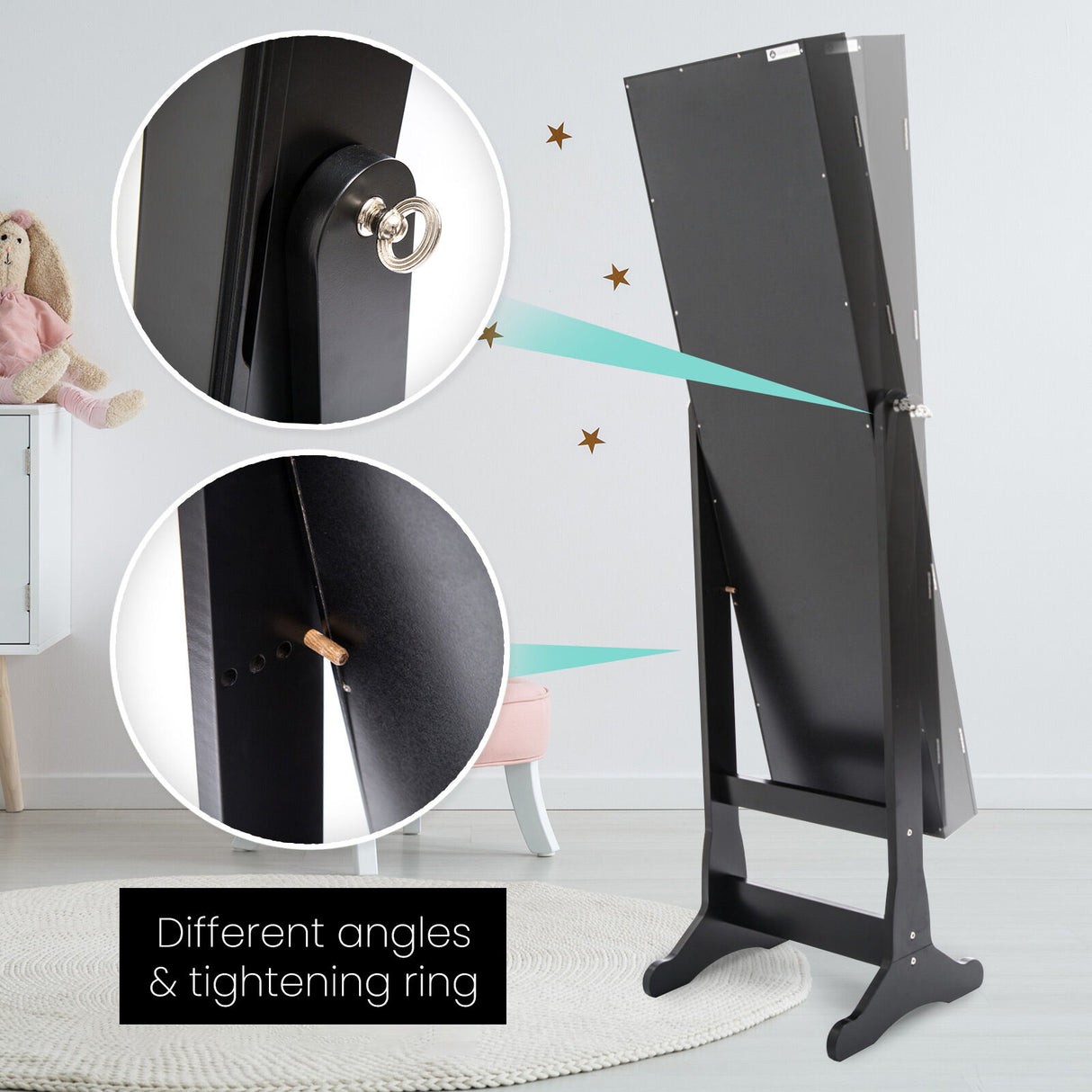 146cm Mirror Jewellery Cabinet 2 Drawers LOWE - BLACK