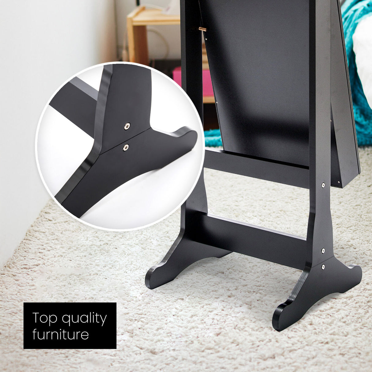 146cm Mirror Jewellery Cabinet 2 Drawers LOWE - BLACK