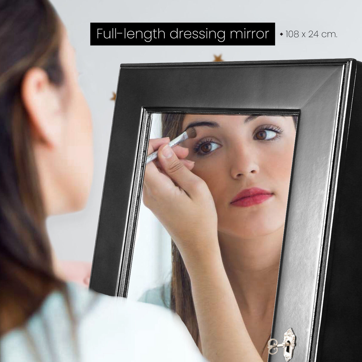 146cm Mirror Jewellery Cabinet 2 Drawers LOWE - BLACK