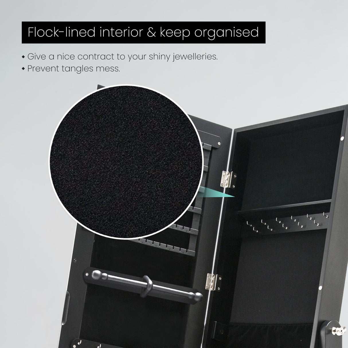 146cm Mirror Jewellery Cabinet 2 Drawers LOWE - BLACK