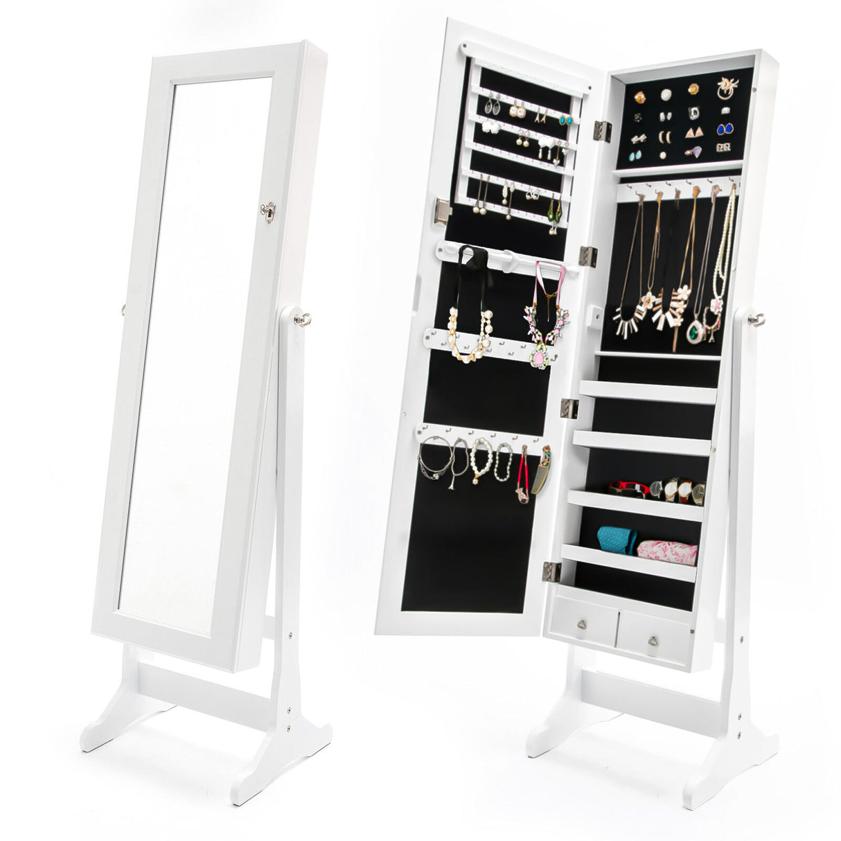 146cm Mirror Jewellery Cabinet 2 Drawers LOWE - WHITE