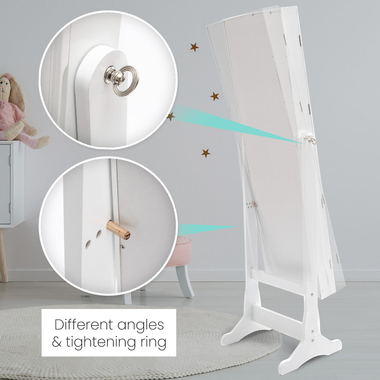 146cm Mirror Jewellery Cabinet 2 Drawers LOWE - WHITE