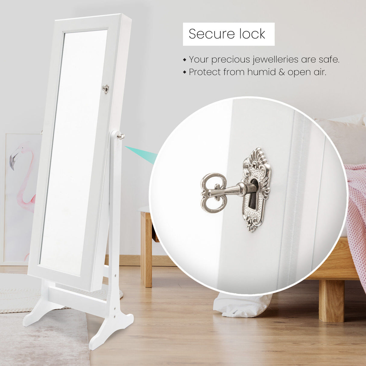 146cm Mirror Jewellery Cabinet 2 Drawers LOWE - WHITE