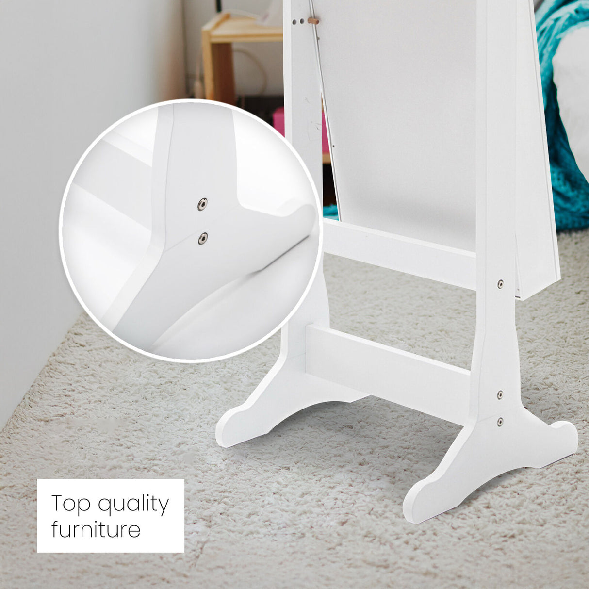 146cm Mirror Jewellery Cabinet 2 Drawers LOWE - WHITE