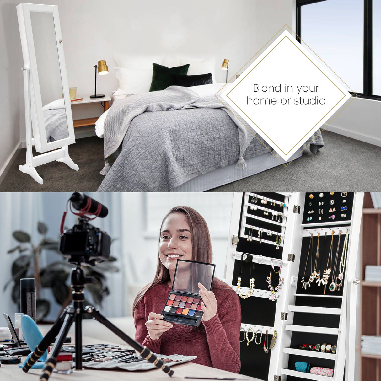 146cm Mirror Jewellery Cabinet 2 Drawers LOWE - WHITE