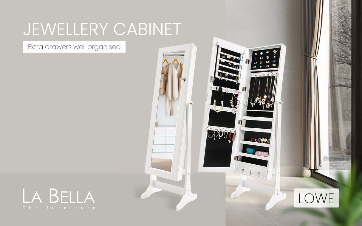 146cm Mirror Jewellery Cabinet 2 Drawers LOWE - WHITE