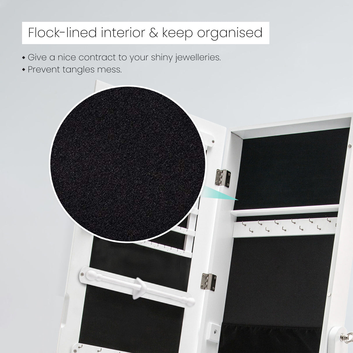 146cm Mirror Jewellery Cabinet 2 Drawers LOWE - WHITE