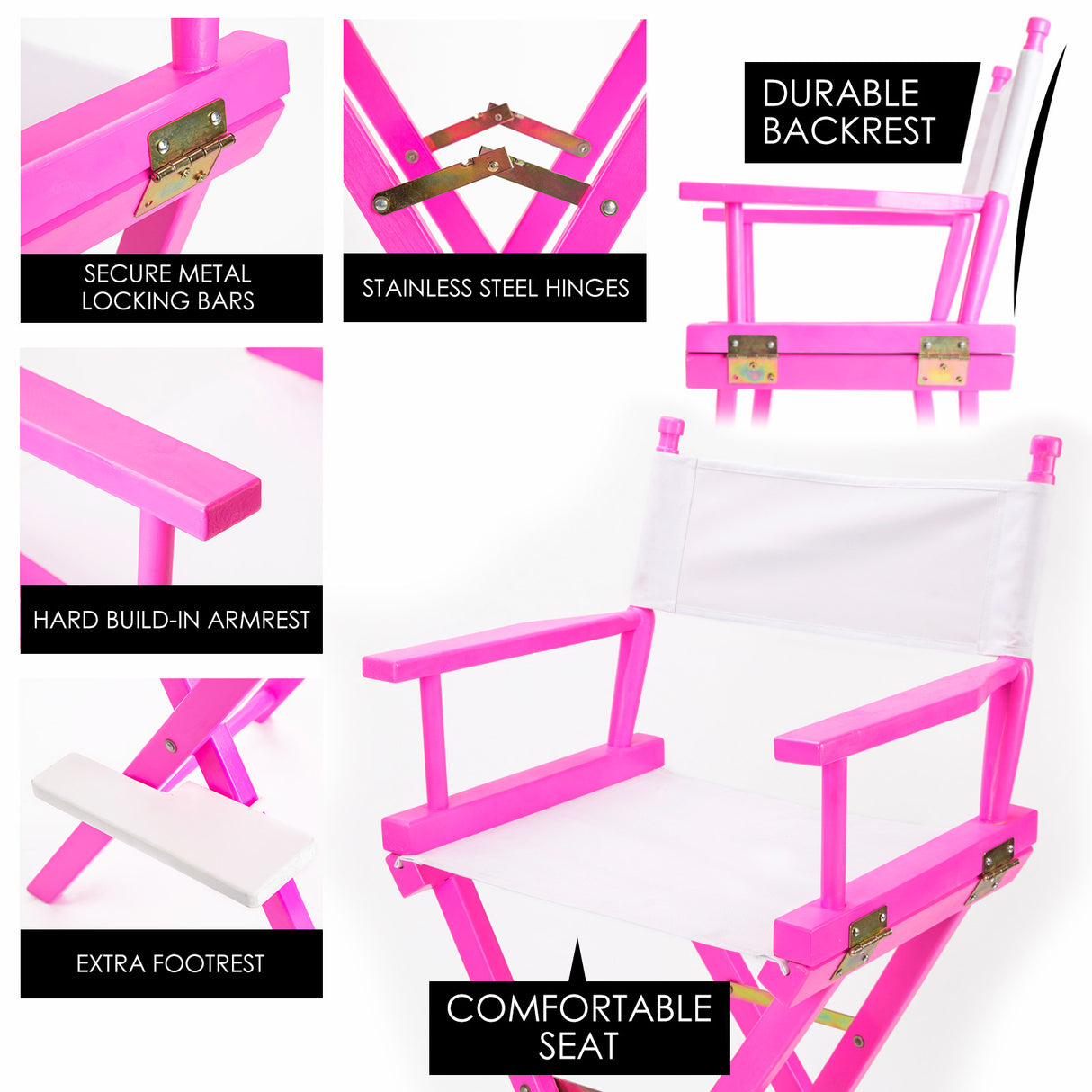 2X 76cm Tall Director Chair - PINK HUMOR