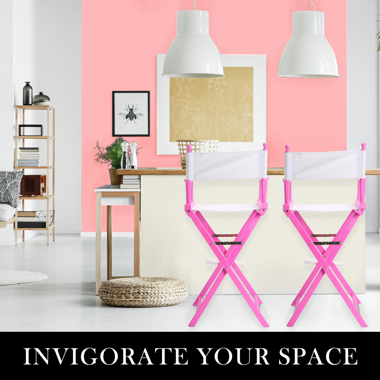 2X 76cm Tall Director Chair - PINK HUMOR