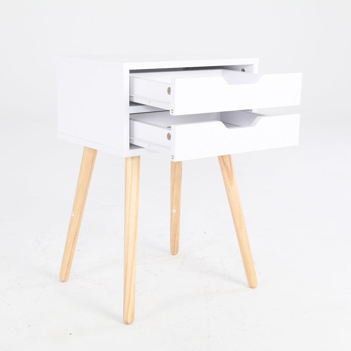 Bedside Table 2 Drawer Long Wood Leg SUZY - WHITE