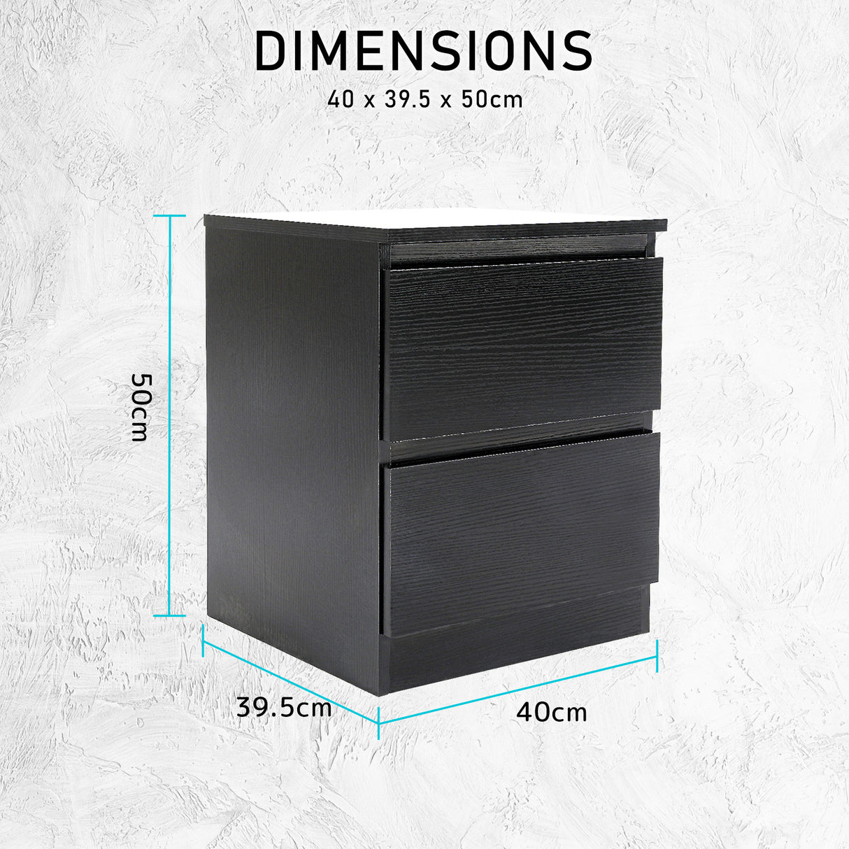 Bedside Tables 2 Drawer JOSS - BLACK