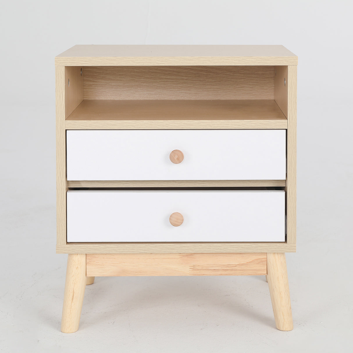 Bedside Tables 2 Drawer Wood Leg ANYA - OAK