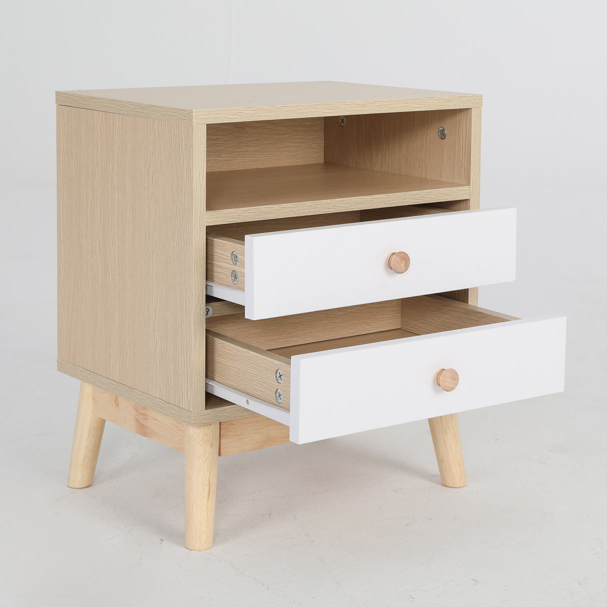 Bedside Tables 2 Drawer Wood Leg ANYA - OAK