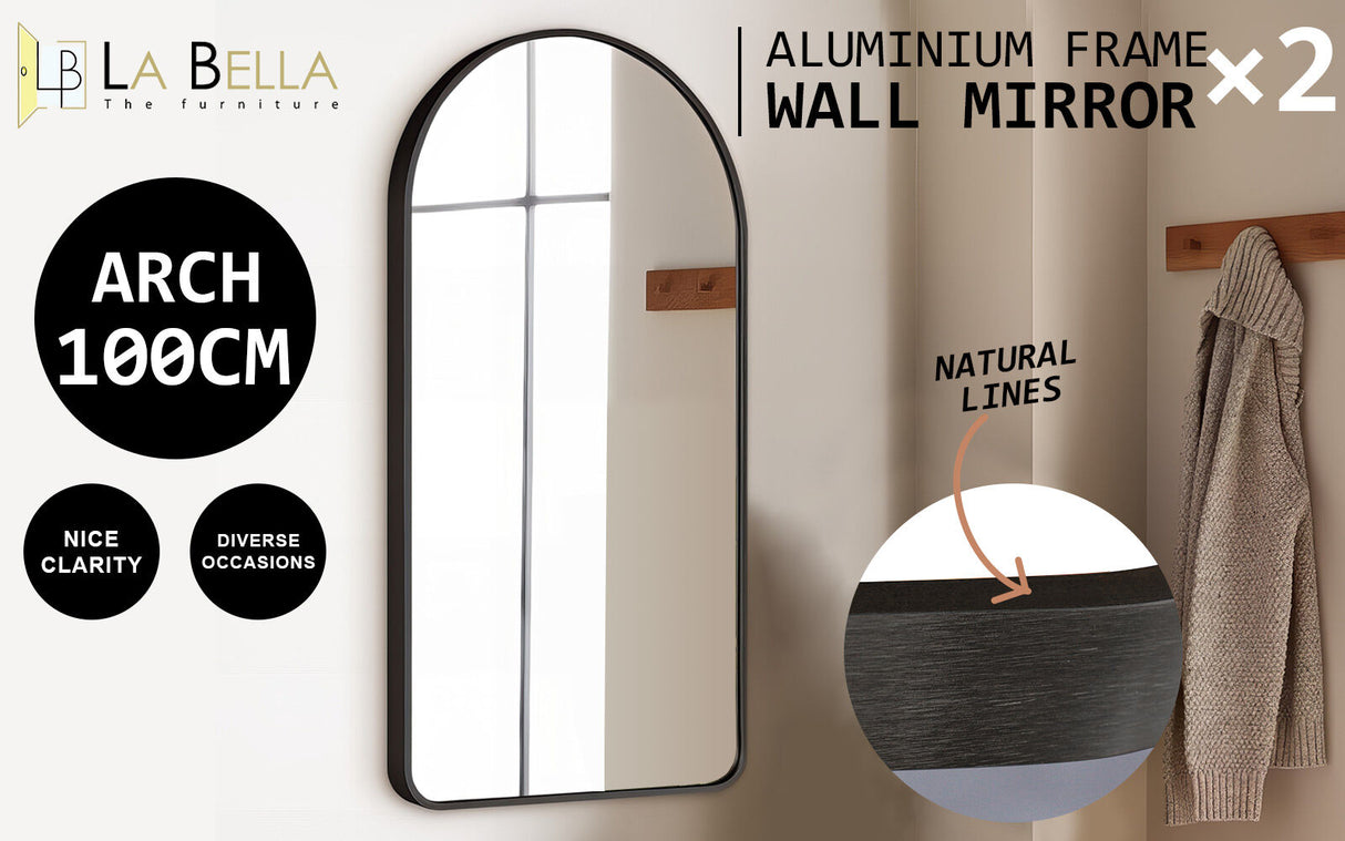2 Set 50x100cm Wall Mirror Arc Arch Bathroom - BLACK