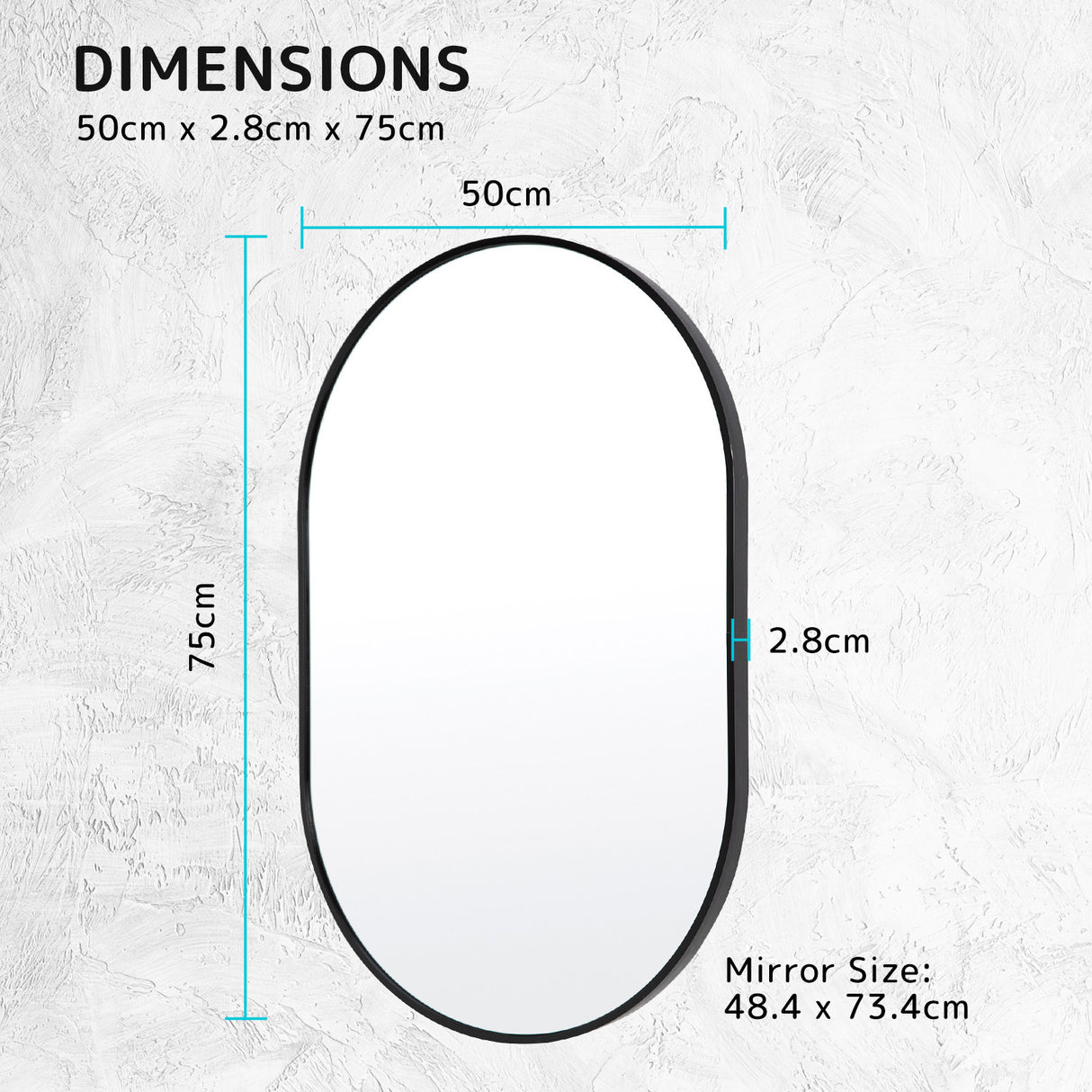 50x75cm Wall Mirror Oval Bathroom - BLACK