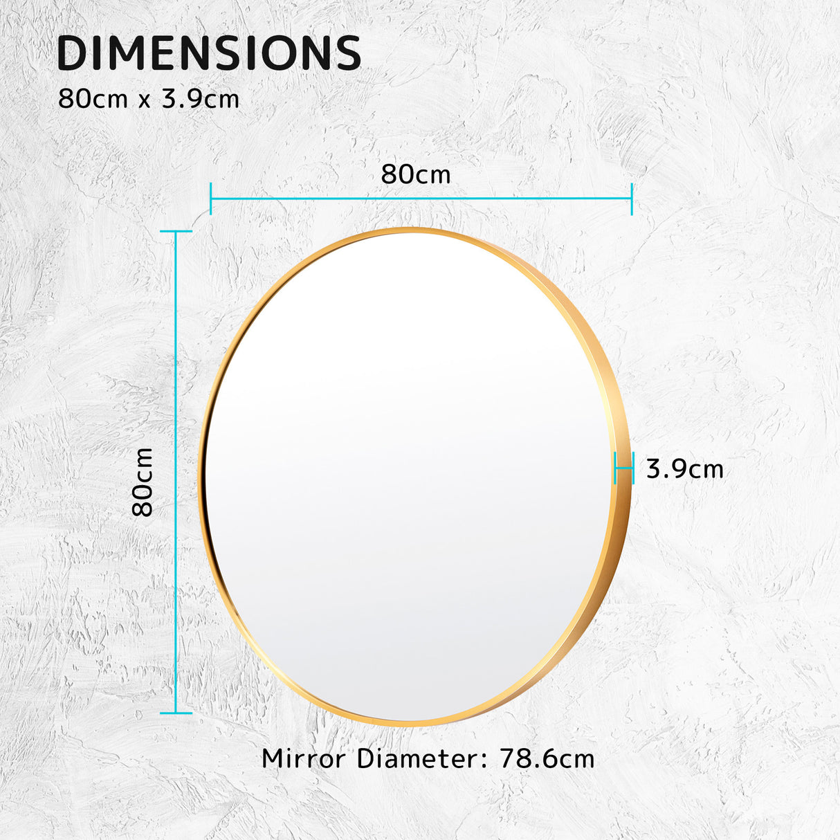 2 Set 80cm Wall Mirror Round Bathroom - GOLD