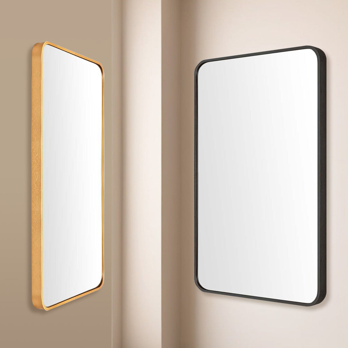 2 Set 60x80cm Rectangular Wall Mirror Bathroom - BLACK