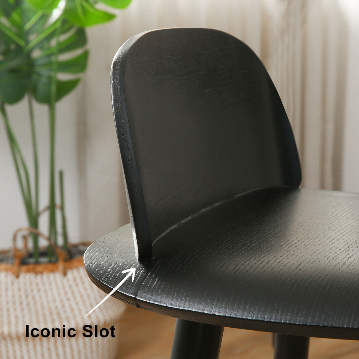 2X 65cm Wooden Bar Stool Ash Wood ELISE - BLACK