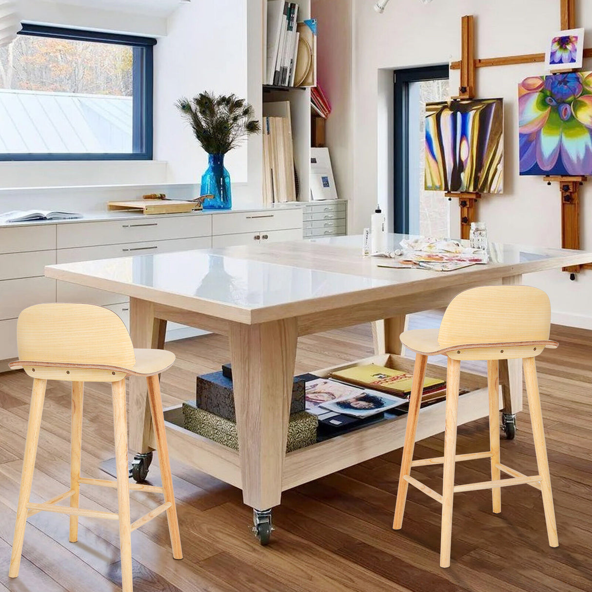65cm Wooden Bar Stool Ash Wood ELISE
