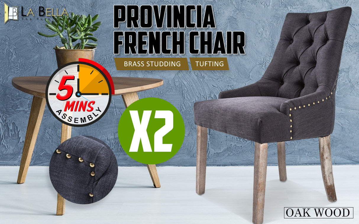 2X French Provincial Oak Leg Chair AMOUR - BLACK (CHARCOAL)