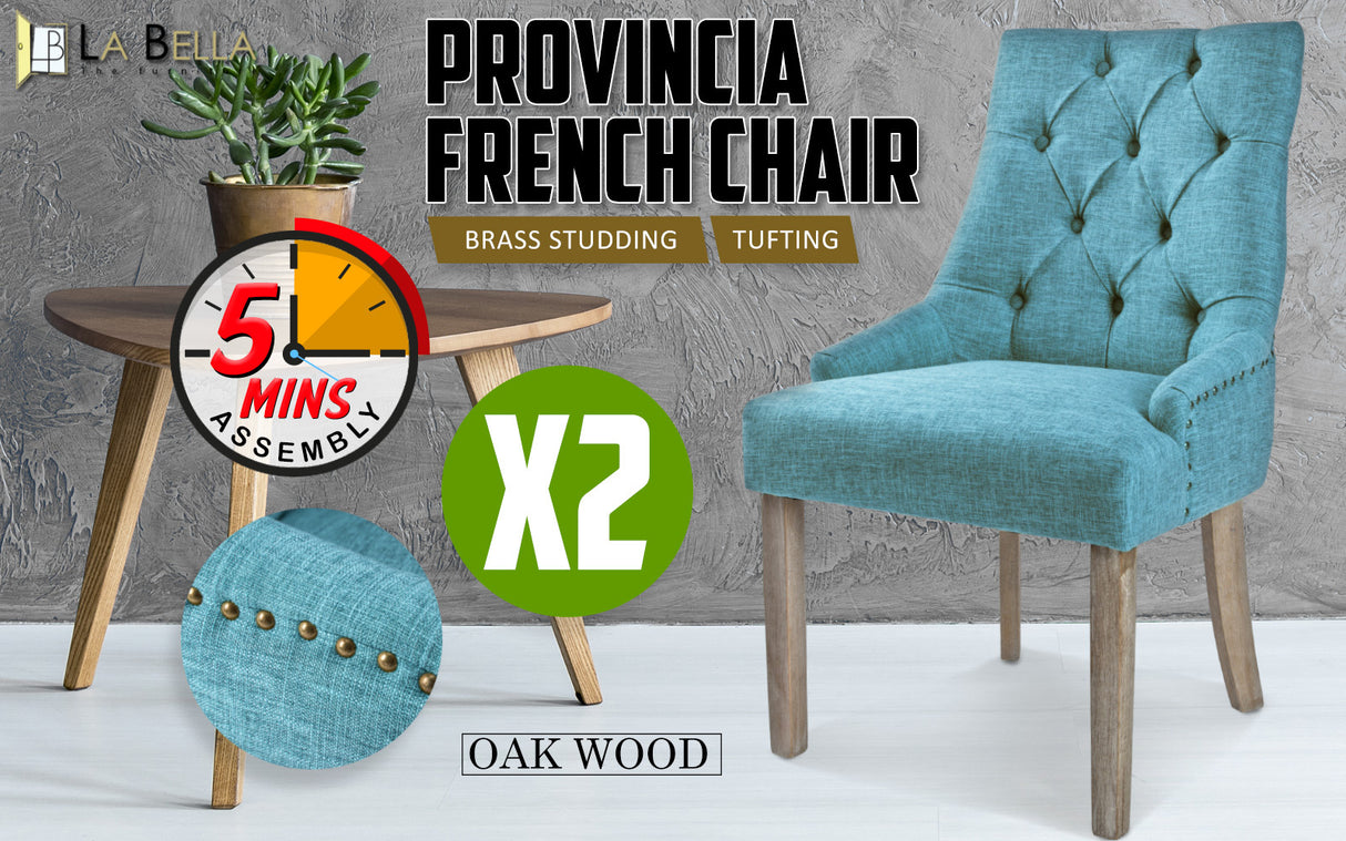 2X French Provincial Oak Leg Chair AMOUR - BLUE
