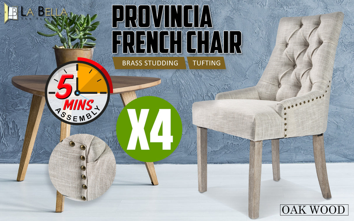 4X French Provincial Oak Leg Chair AMOUR - CREAM