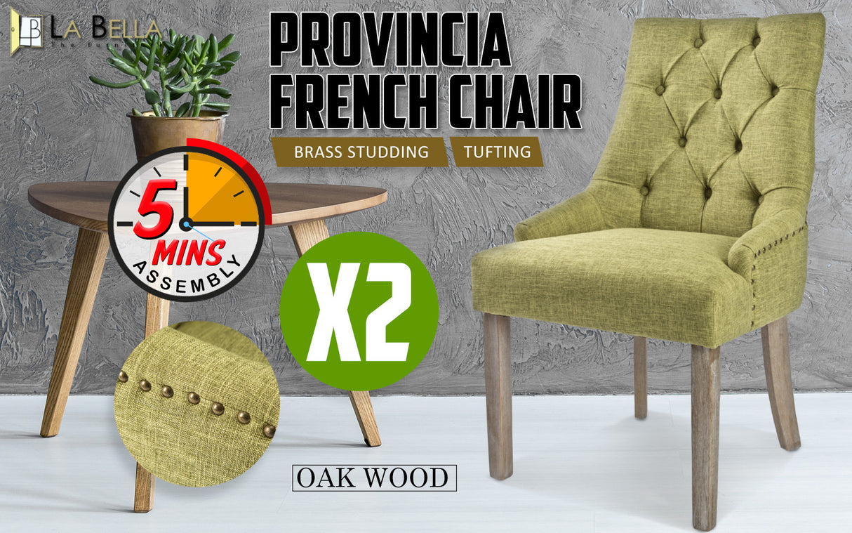 2X French Provincial Oak Leg Chair AMOUR - GREEN