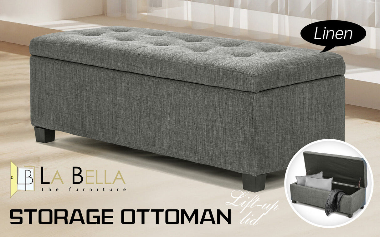 102cm Storage Ottoman Fabric - DARK GREY