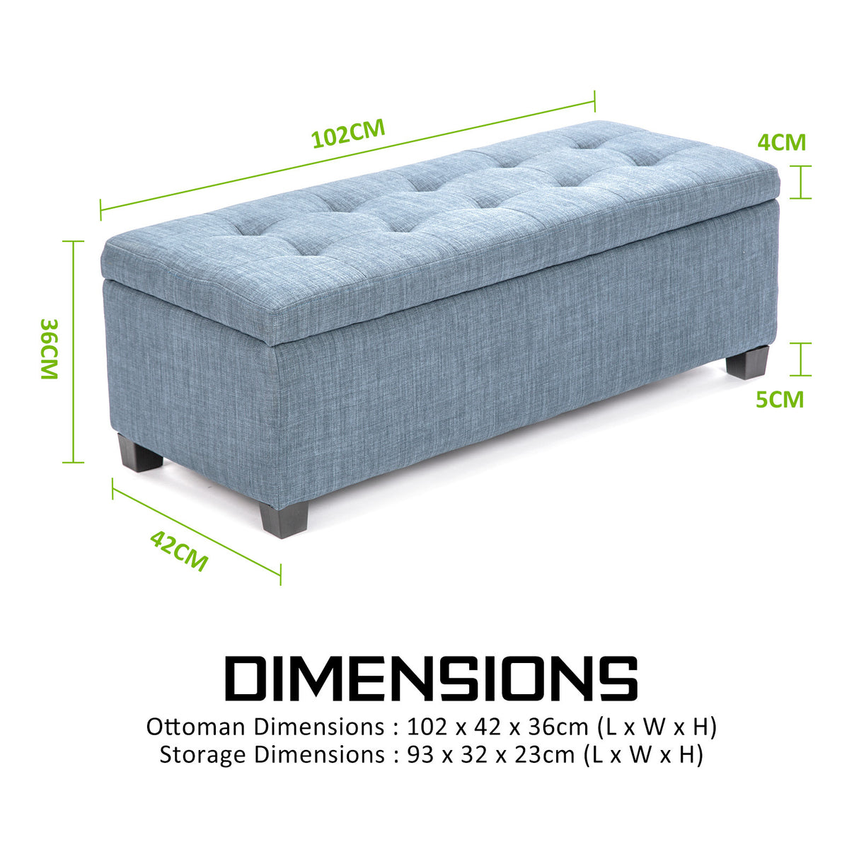 102cm Storage Ottoman Fabric - LIGHT GREY BLUE