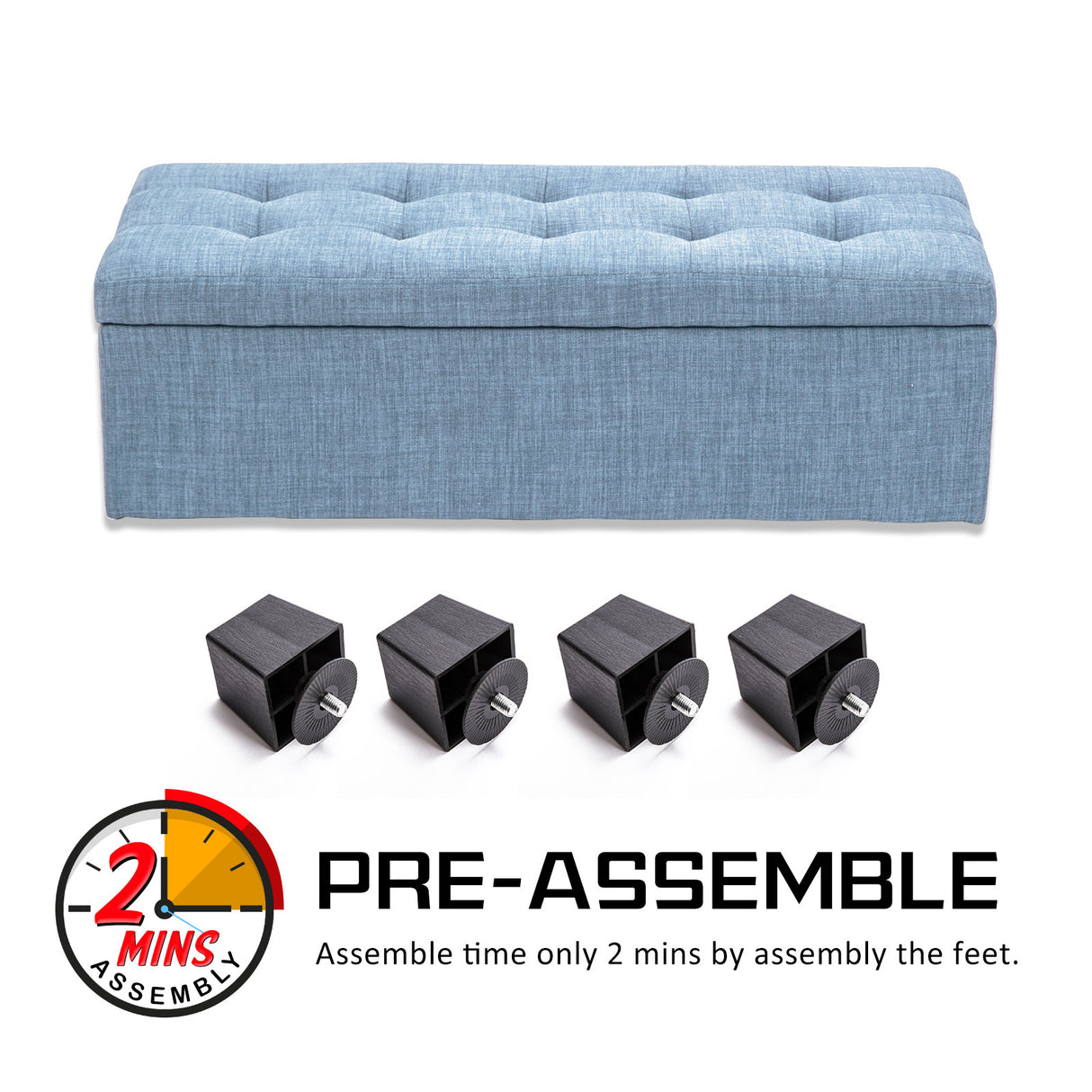 102cm Storage Ottoman Fabric - LIGHT GREY BLUE