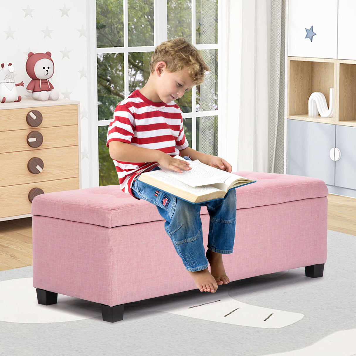 102cm Storage Ottoman Fabric - PINK