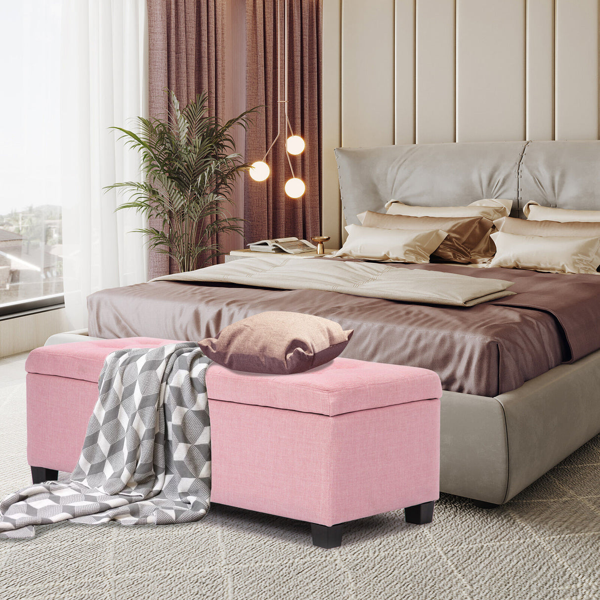 102cm Storage Ottoman Fabric - PINK