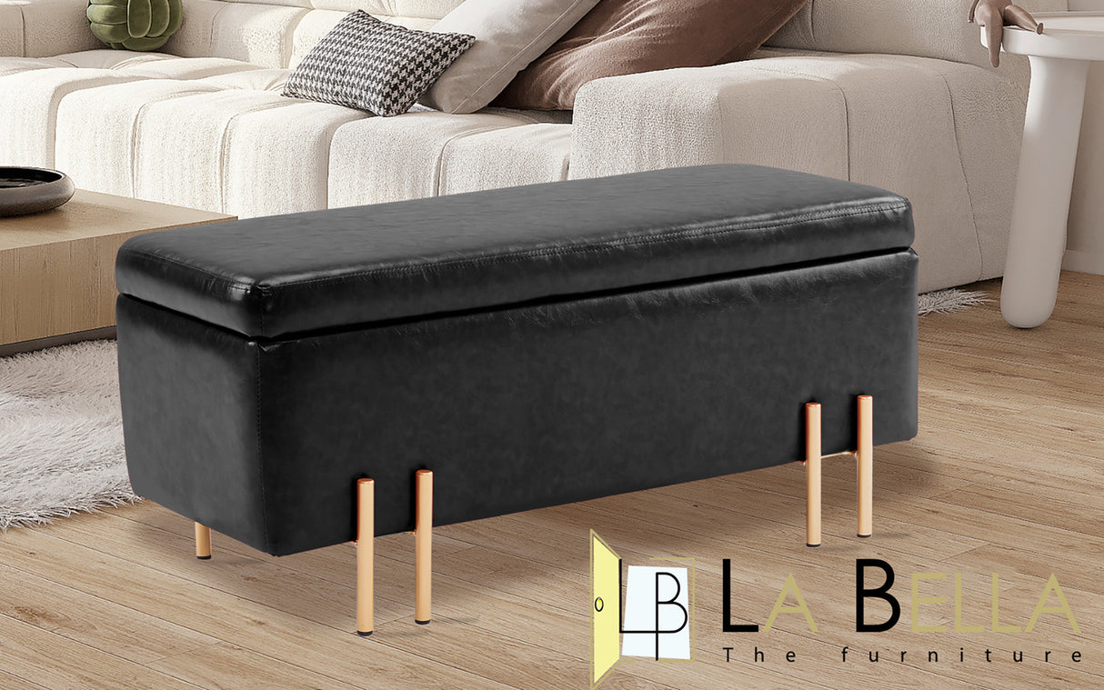 97cm Storage Ottoman PU Leather - BLACK