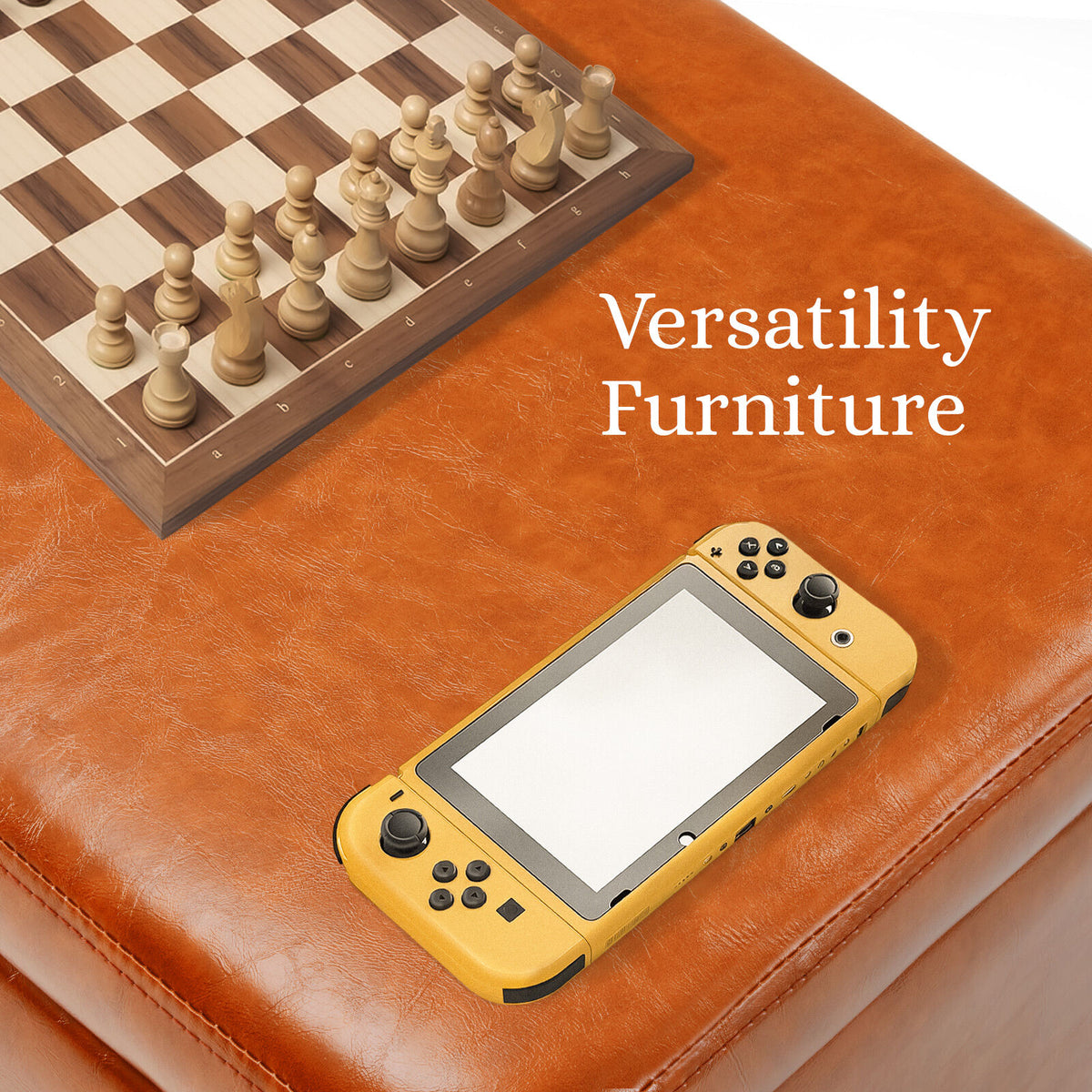 97cm Storage Ottoman PU Leather - BROWN