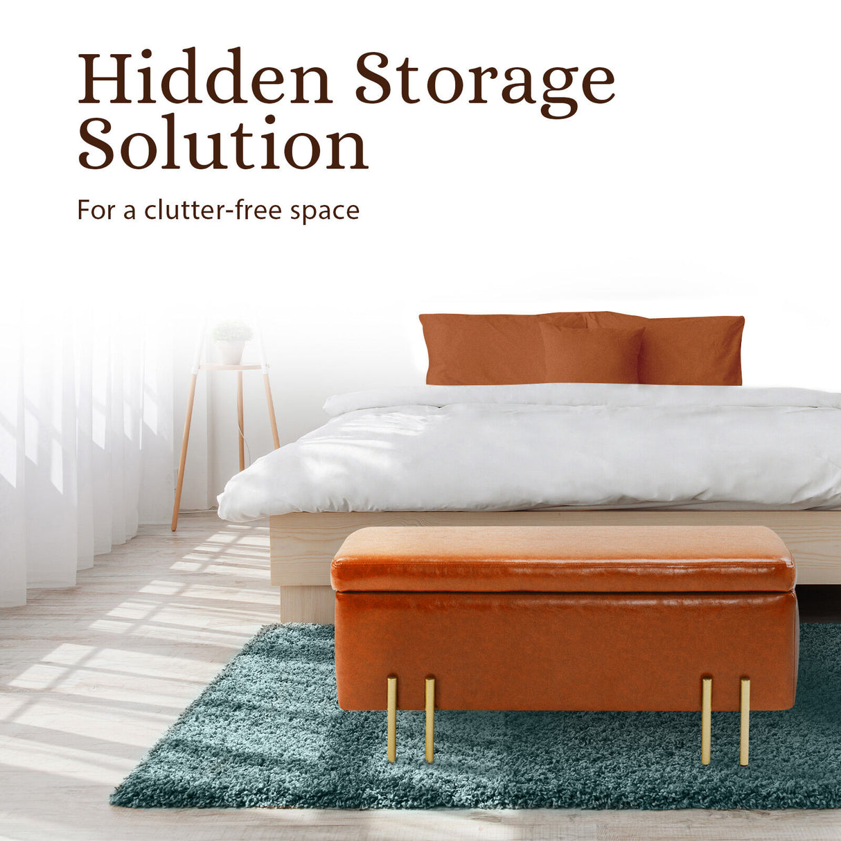 97cm Storage Ottoman PU Leather - BROWN